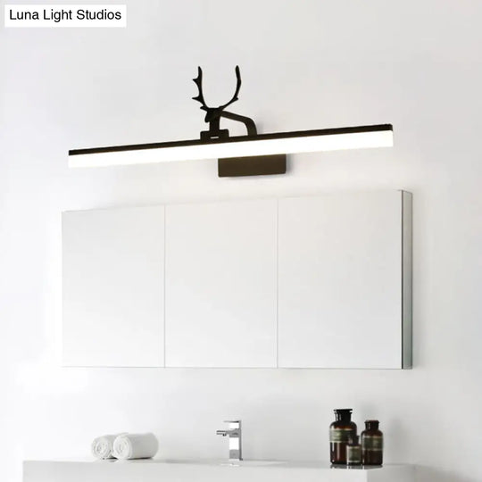 Rustic Led Wall Sconce Light: Metallic Vanity Lighting With Antler Decor