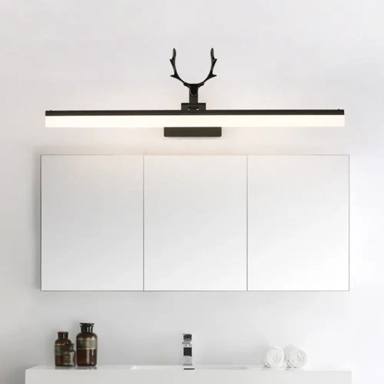 Rustic Led Wall Sconce Light: Metallic Vanity Lighting With Antler Decor Black / 16 White