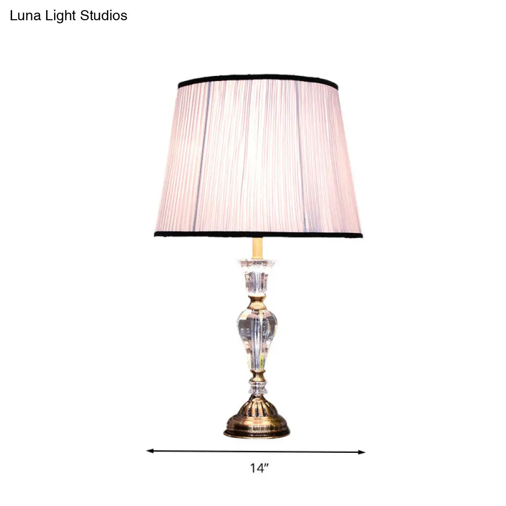 Rustic Light Purple Table Lamp With Crystal Night For Bedroom 1-Light & Tapered Fabric Shade