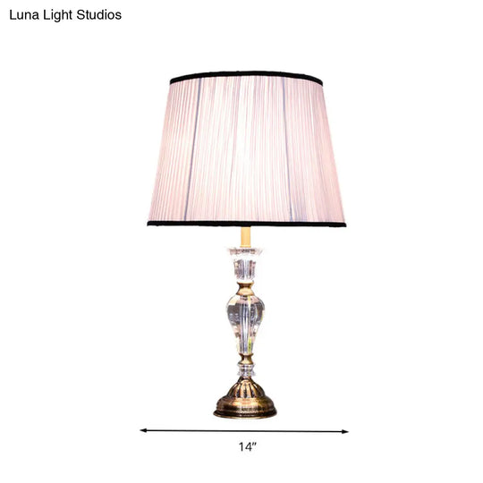 Rustic Light Purple Table Lamp With Crystal Night For Bedroom 1-Light & Tapered Fabric Shade