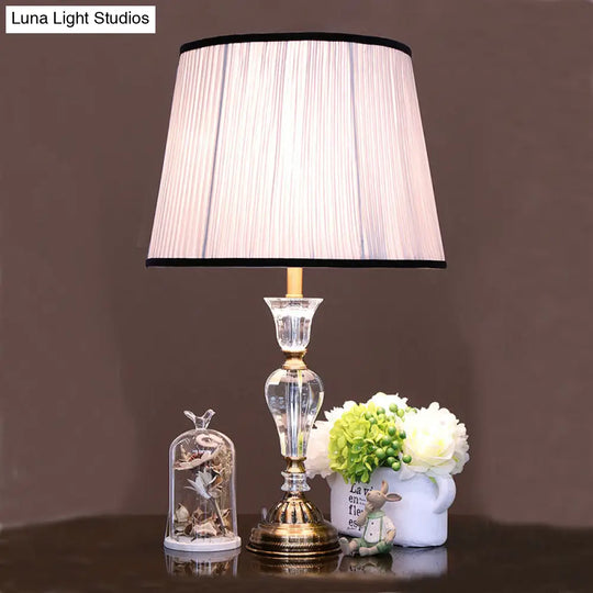 Rustic Light Purple Table Lamp With Crystal Night For Bedroom 1-Light & Tapered Fabric Shade