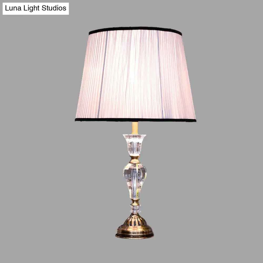 Rustic Light Purple Table Lamp With Crystal Night For Bedroom 1-Light & Tapered Fabric Shade