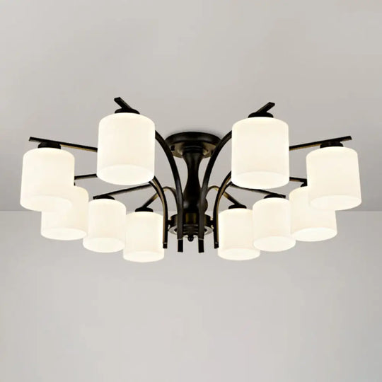 Rustic Living Room Shaded Cream Glass Semi Flush Light Ceiling Chandelier 10 / Black A