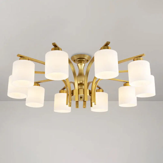 Rustic Living Room Shaded Cream Glass Semi Flush Light Ceiling Chandelier 10 / Gold A