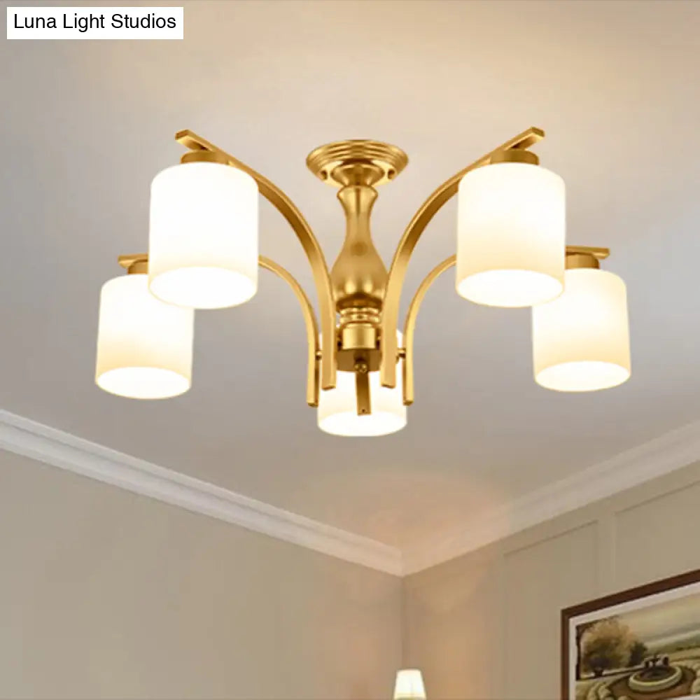 Rustic Living Room Shaded Cream Glass Semi Flush Light Ceiling Chandelier 5 / Gold A