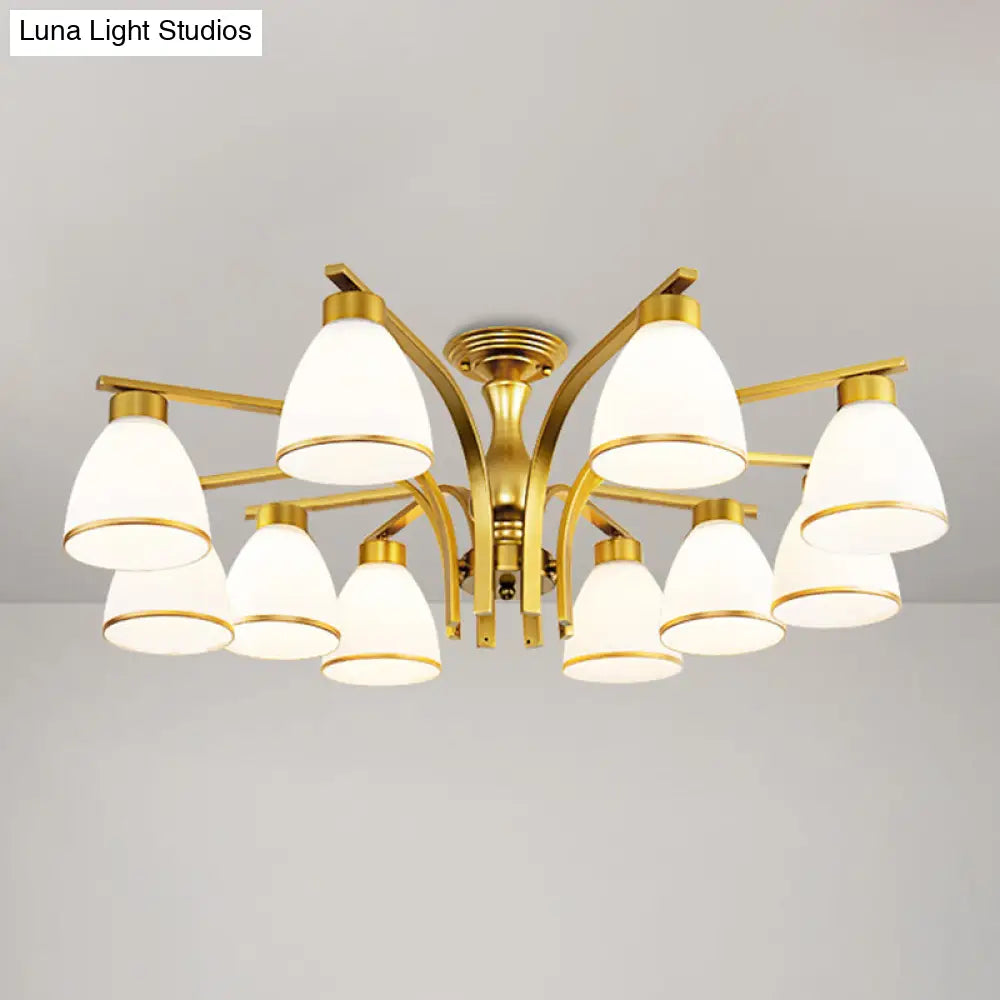 Rustic Living Room Shaded Cream Glass Semi Flush Light Ceiling Chandelier 10 / Gold B