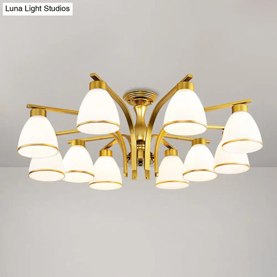 Rustic Living Room Shaded Cream Glass Semi Flush Light Ceiling Chandelier 10 / Gold B