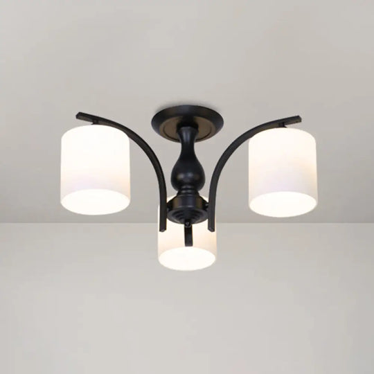 Rustic Living Room Shaded Cream Glass Semi Flush Light Ceiling Chandelier 3 / Black A