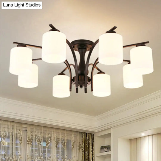 Rustic Living Room Shaded Cream Glass Semi Flush Light Ceiling Chandelier 8 / Black A