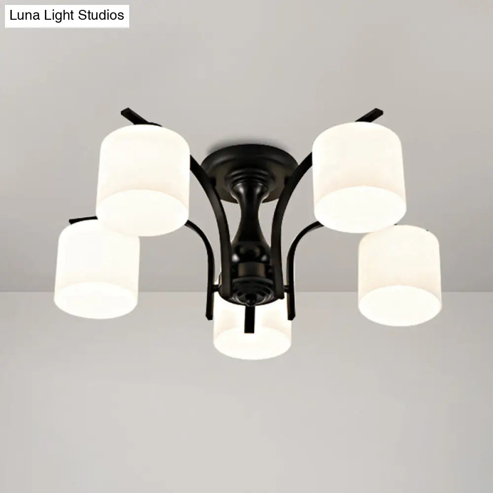 Rustic Living Room Shaded Cream Glass Semi Flush Light Ceiling Chandelier 5 / Black A