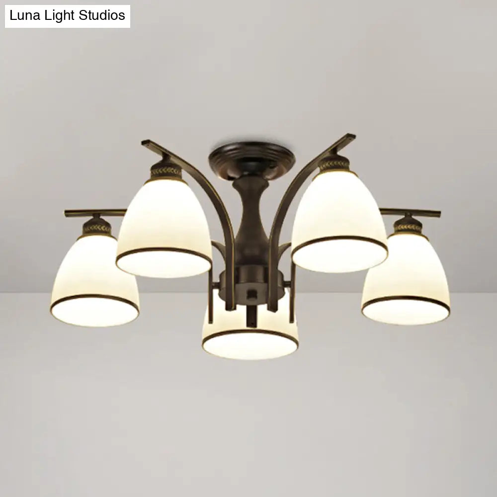 Rustic Living Room Shaded Cream Glass Semi Flush Light Ceiling Chandelier 5 / Black B