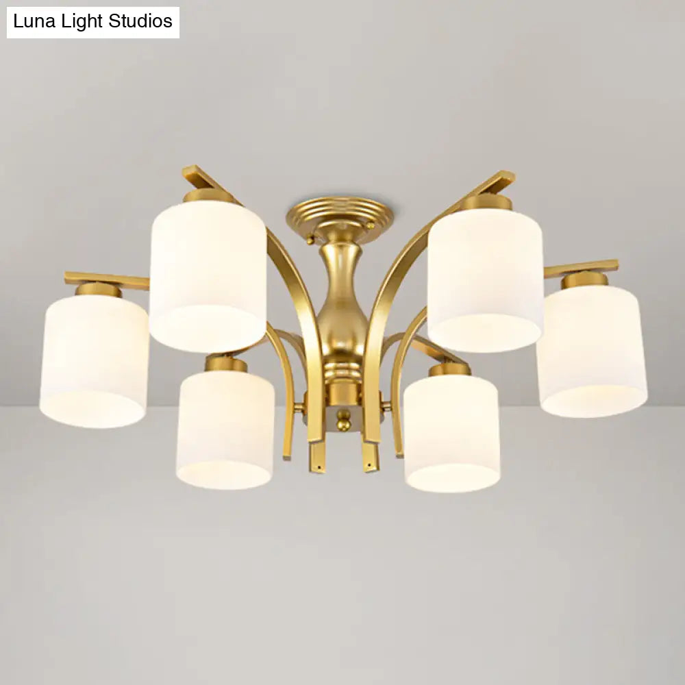 Rustic Living Room Shaded Cream Glass Semi Flush Light Ceiling Chandelier 6 / Gold A