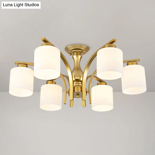 Rustic Living Room Shaded Cream Glass Semi Flush Light Ceiling Chandelier 6 / Gold A