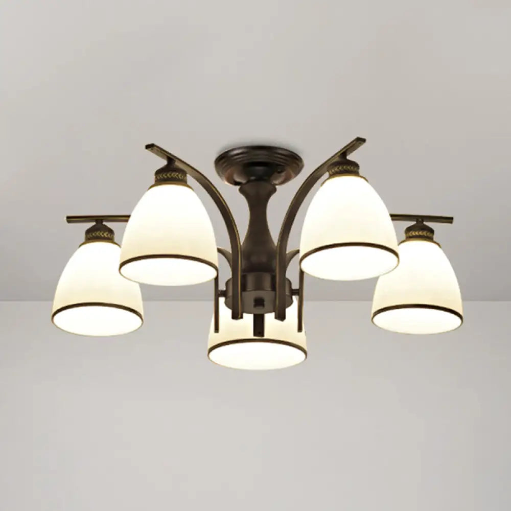 Rustic Living Room Shaded Cream Glass Semi Flush Light Ceiling Chandelier 5 / Black B