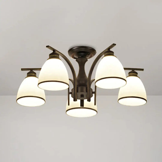 Rustic Living Room Shaded Cream Glass Semi Flush Light Ceiling Chandelier 5 / Black B