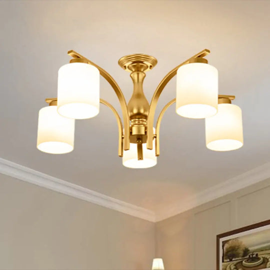 Rustic Living Room Shaded Cream Glass Semi Flush Light Ceiling Chandelier 5 / Gold A