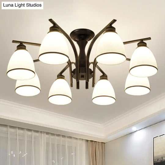 Rustic Living Room Shaded Cream Glass Semi Flush Light Ceiling Chandelier 8 / Black B