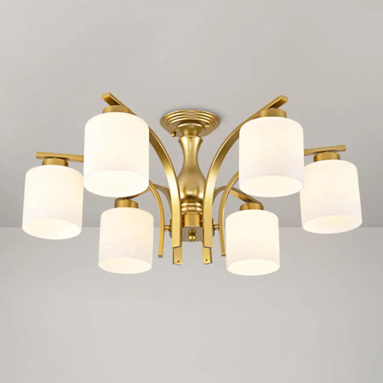 Rustic Living Room Shaded Cream Glass Semi Flush Light Ceiling Chandelier 6 / Gold A