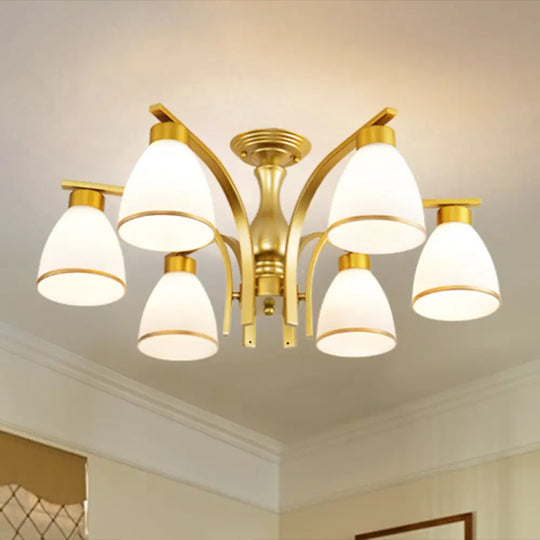 Rustic Living Room Shaded Cream Glass Semi Flush Light Ceiling Chandelier 6 / Gold B