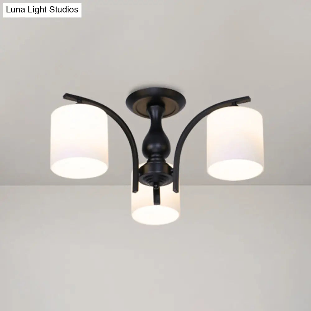 Rustic Living Room Shaded Cream Glass Semi Flush Light Ceiling Chandelier 3 / Black A