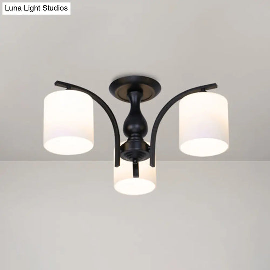 Rustic Living Room Shaded Cream Glass Semi Flush Light Ceiling Chandelier 3 / Black A