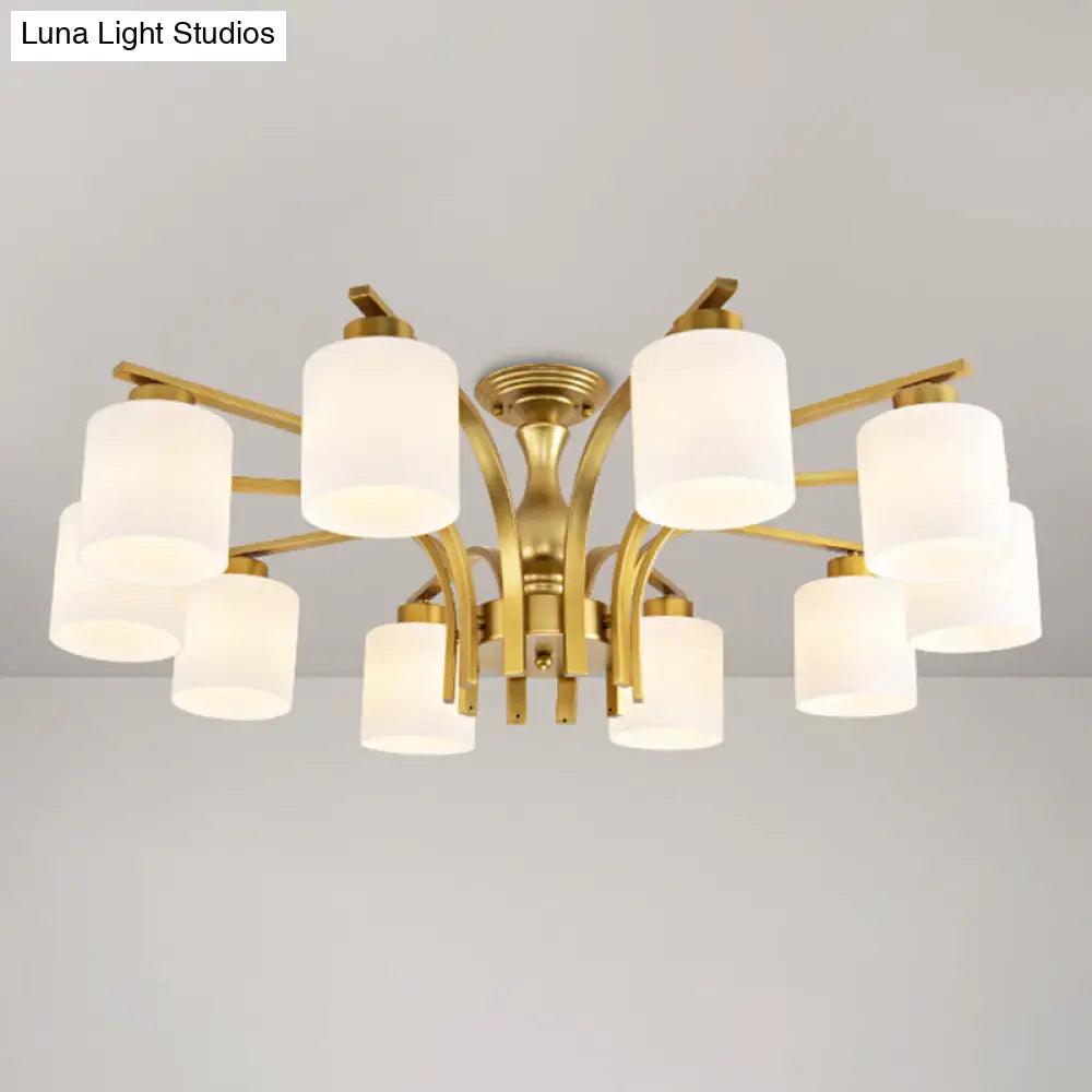 Rustic Living Room Shaded Cream Glass Semi Flush Light Ceiling Chandelier 10 / Gold A