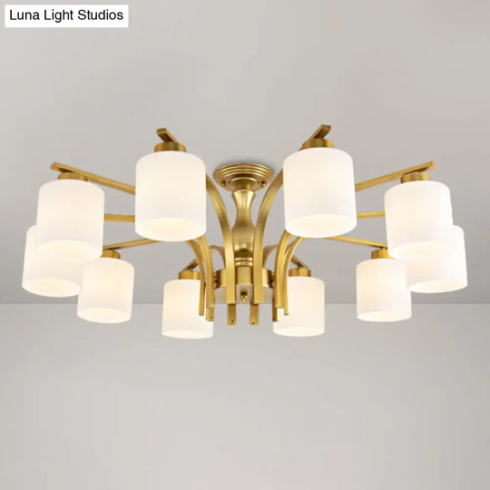 Rustic Living Room Shaded Cream Glass Semi Flush Light Ceiling Chandelier 10 / Gold A