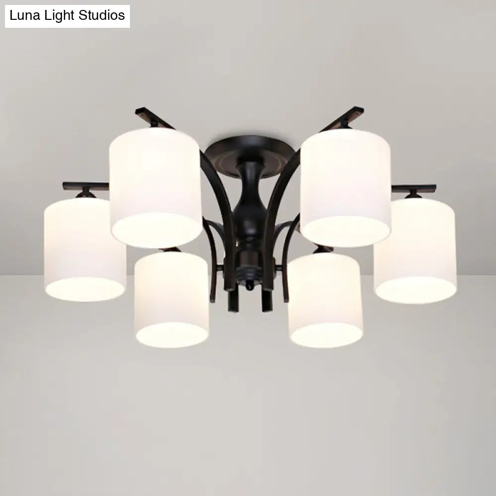 Rustic Living Room Shaded Cream Glass Semi Flush Light Ceiling Chandelier 6 / Black A