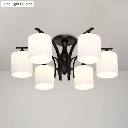 Rustic Living Room Shaded Cream Glass Semi Flush Light Ceiling Chandelier 6 / Black A