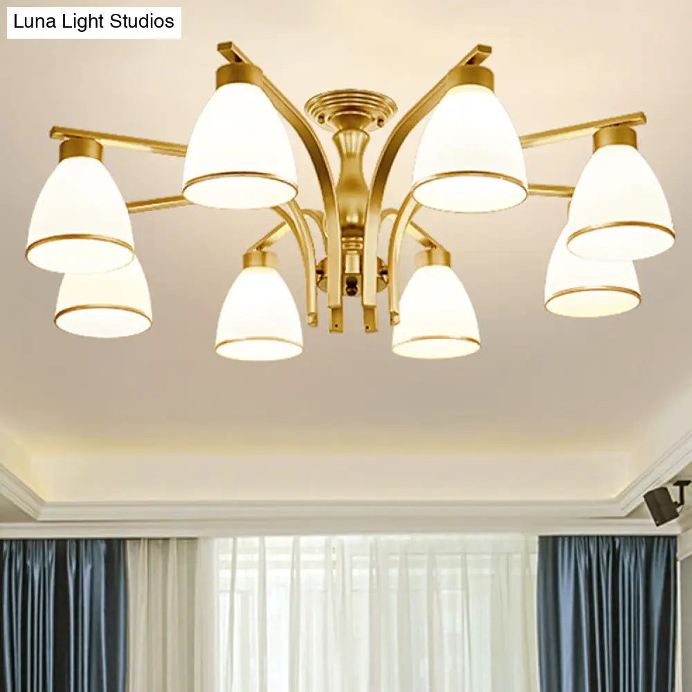 Rustic Living Room Shaded Cream Glass Semi Flush Light Ceiling Chandelier 8 / Gold B