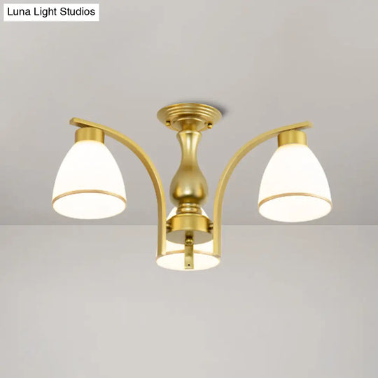 Rustic Living Room Shaded Cream Glass Semi Flush Light Ceiling Chandelier 3 / Gold B