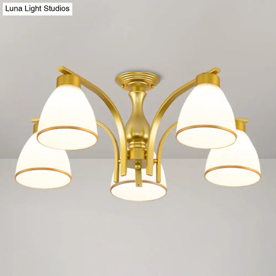 Rustic Living Room Shaded Cream Glass Semi Flush Light Ceiling Chandelier 5 / Gold B