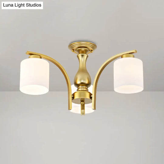 Rustic Living Room Shaded Cream Glass Semi Flush Light Ceiling Chandelier 3 / Gold A