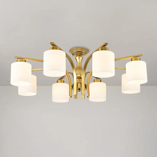 Rustic Living Room Shaded Cream Glass Semi Flush Light Ceiling Chandelier 8 / Gold A