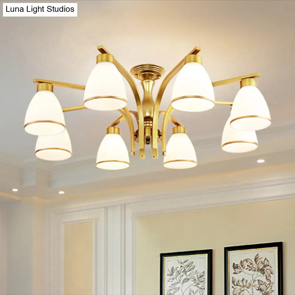 Rustic Living Room Shaded Cream Glass Semi Flush Light Ceiling Chandelier