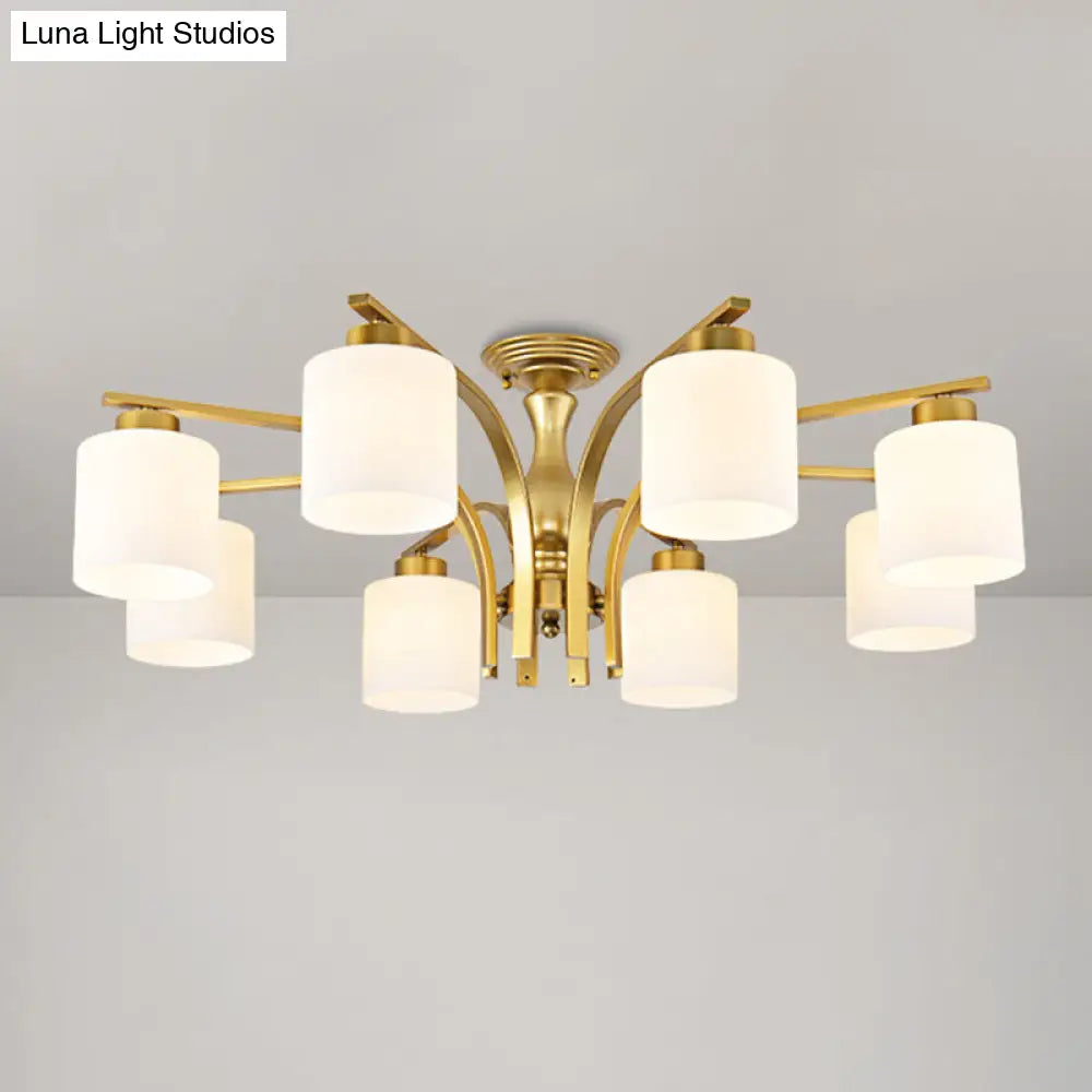 Rustic Living Room Shaded Cream Glass Semi Flush Light Ceiling Chandelier 8 / Gold A