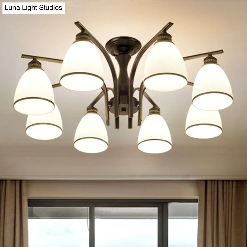 Rustic Living Room Shaded Cream Glass Semi Flush Light Ceiling Chandelier