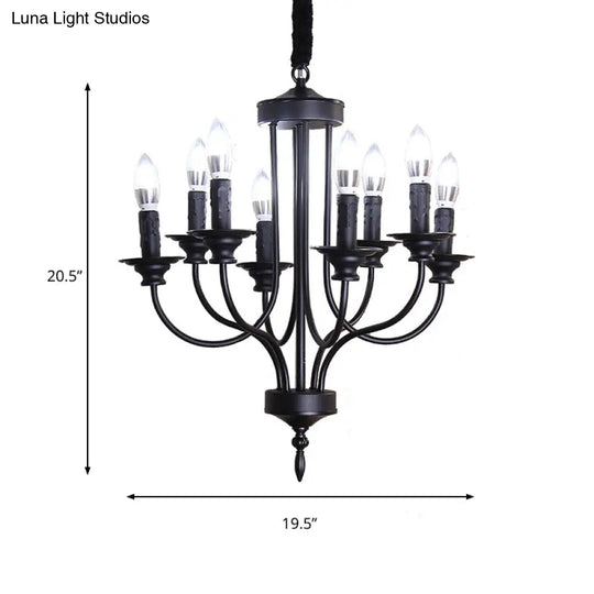 Rustic Lodge Black Chandelier - Multi Light Metallic Design With Exposed Bulbs Indoor Hanging Lamp