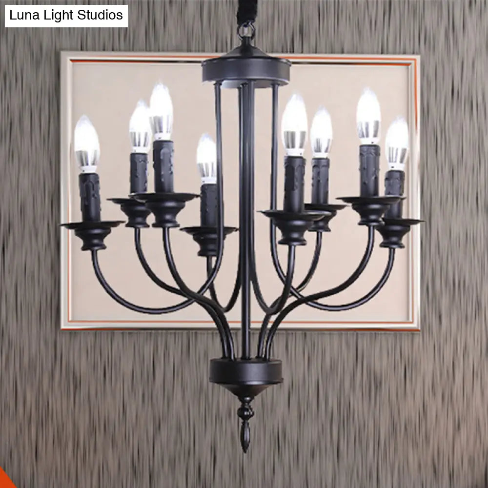 Rustic Lodge Black Chandelier - Multi Light Metallic Design With Exposed Bulbs Indoor Hanging Lamp