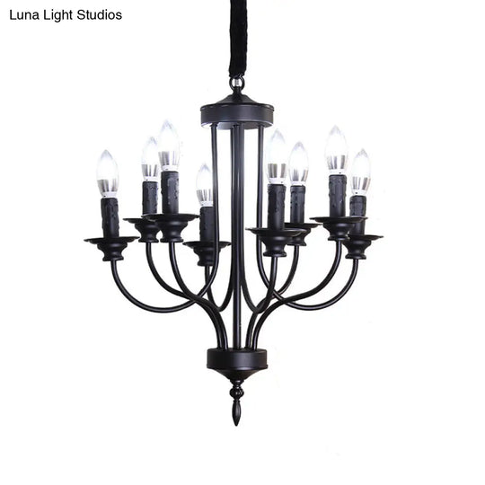 Rustic Lodge Black Chandelier - Multi Light Metallic Design With Exposed Bulbs Indoor Hanging Lamp