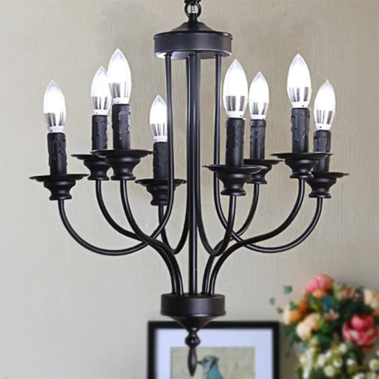 Rustic Lodge Black Chandelier - Multi Light Metallic Design With Exposed Bulbs Indoor Hanging Lamp