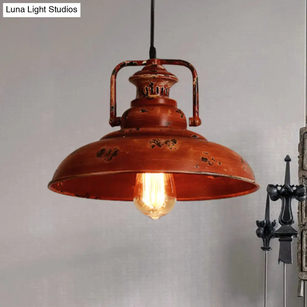 Rustic Lodge Industrial Pendant Light For Restaurants - Adjustable Cord Barn Ceiling Fixture Metal