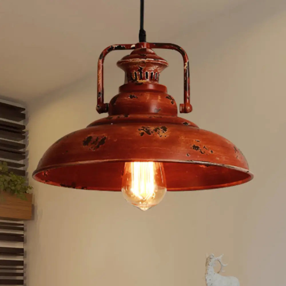 Rustic Lodge Industrial Pendant Light For Restaurants - Adjustable Cord Barn Ceiling Fixture Metal