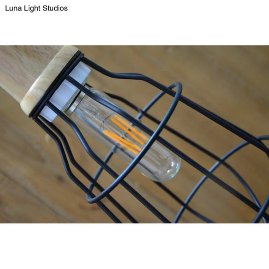 Rustic Lodge Black Metal Mini Caged Pendant Light With 1 Bulb - Coffee Shop Lighting