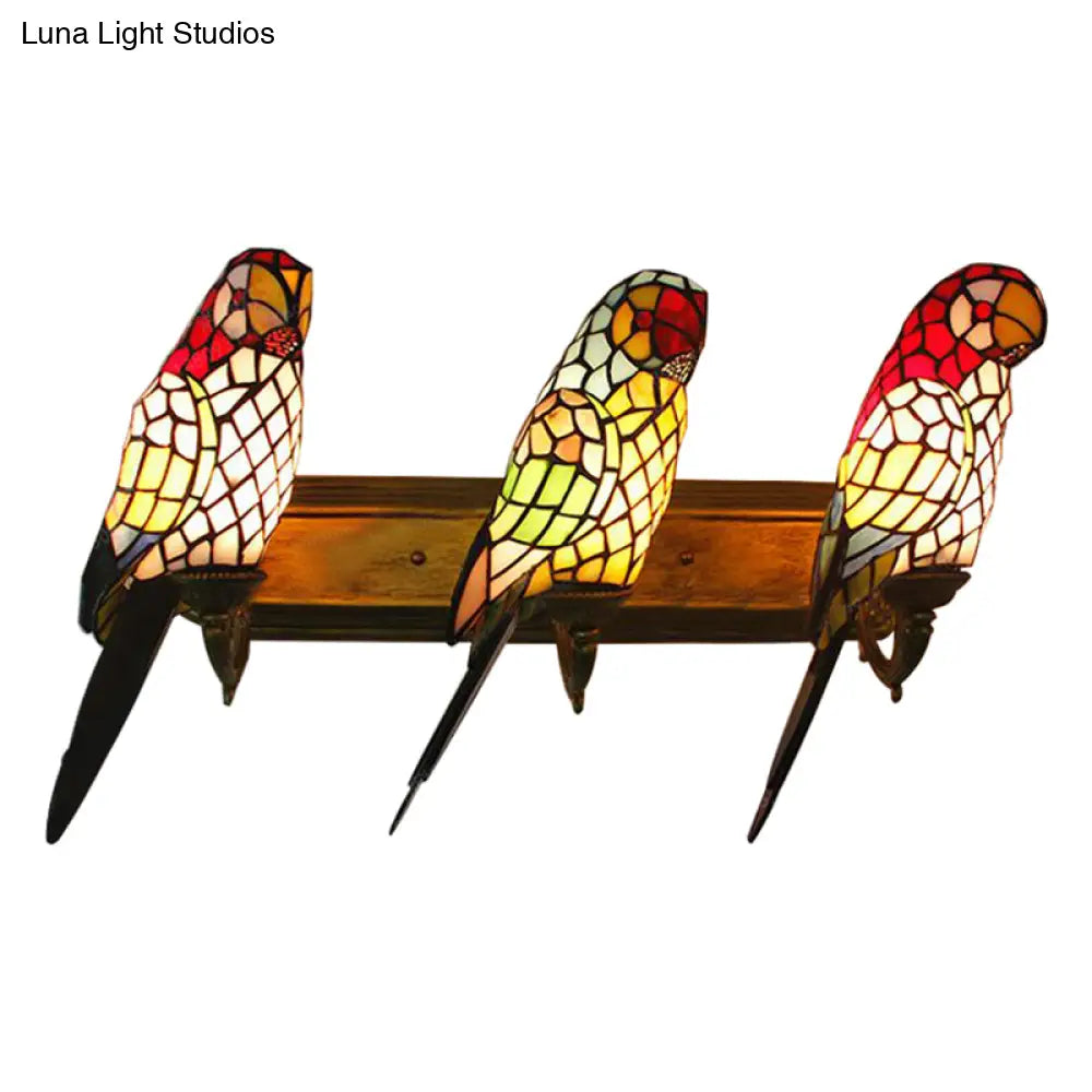 Rustic Lodge Stained Glass Parrot Wall Sconce - 3-Light Lighting For Living Room