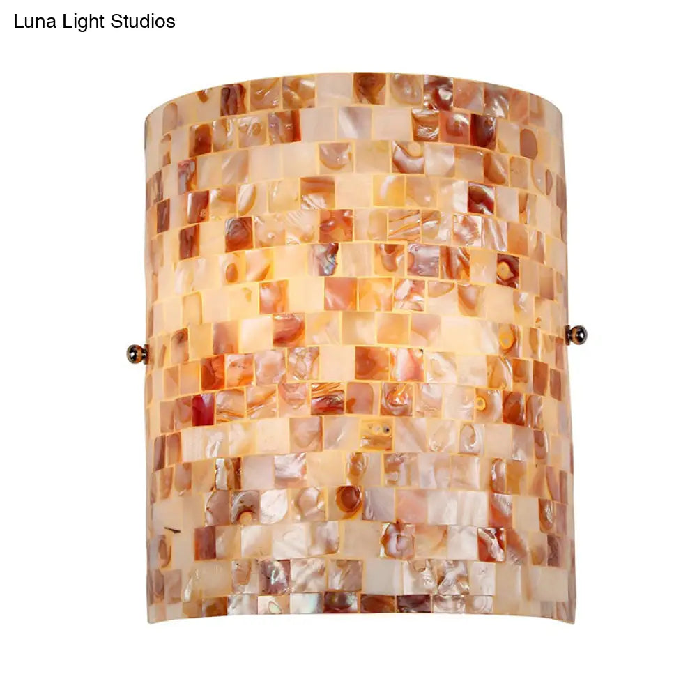 Rustic Loft 1 Bulb Shell Wall Sconce Light In Beige - Perfect For Living Room