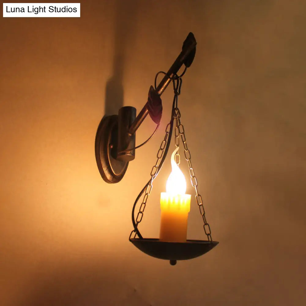 Rustic Loft Candle Wall Lamp - Aged Brass Kitchen Sconce Light