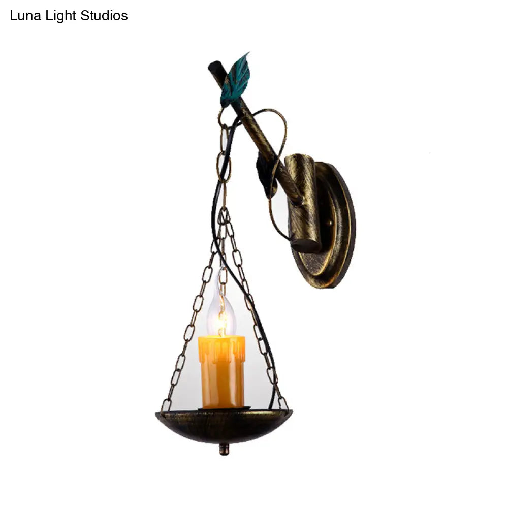 Rustic Loft Candle Wall Lamp - Aged Brass Kitchen Sconce Light