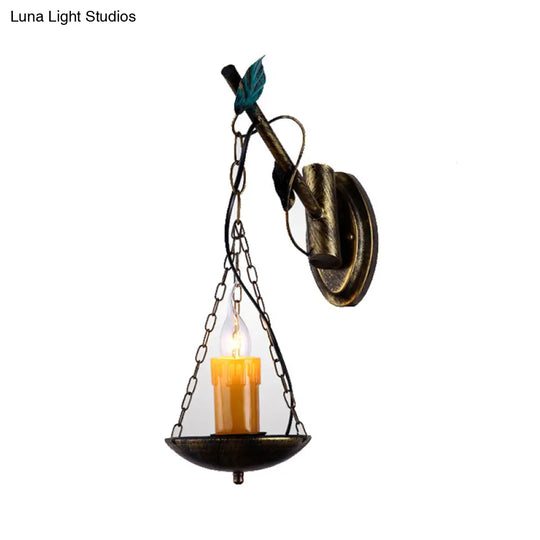 Rustic Loft Candle Wall Lamp - Aged Brass Kitchen Sconce Light