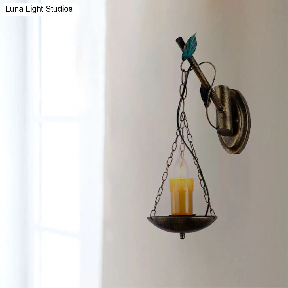 Rustic Loft Candle Wall Lamp - Aged Brass Kitchen Sconce Light